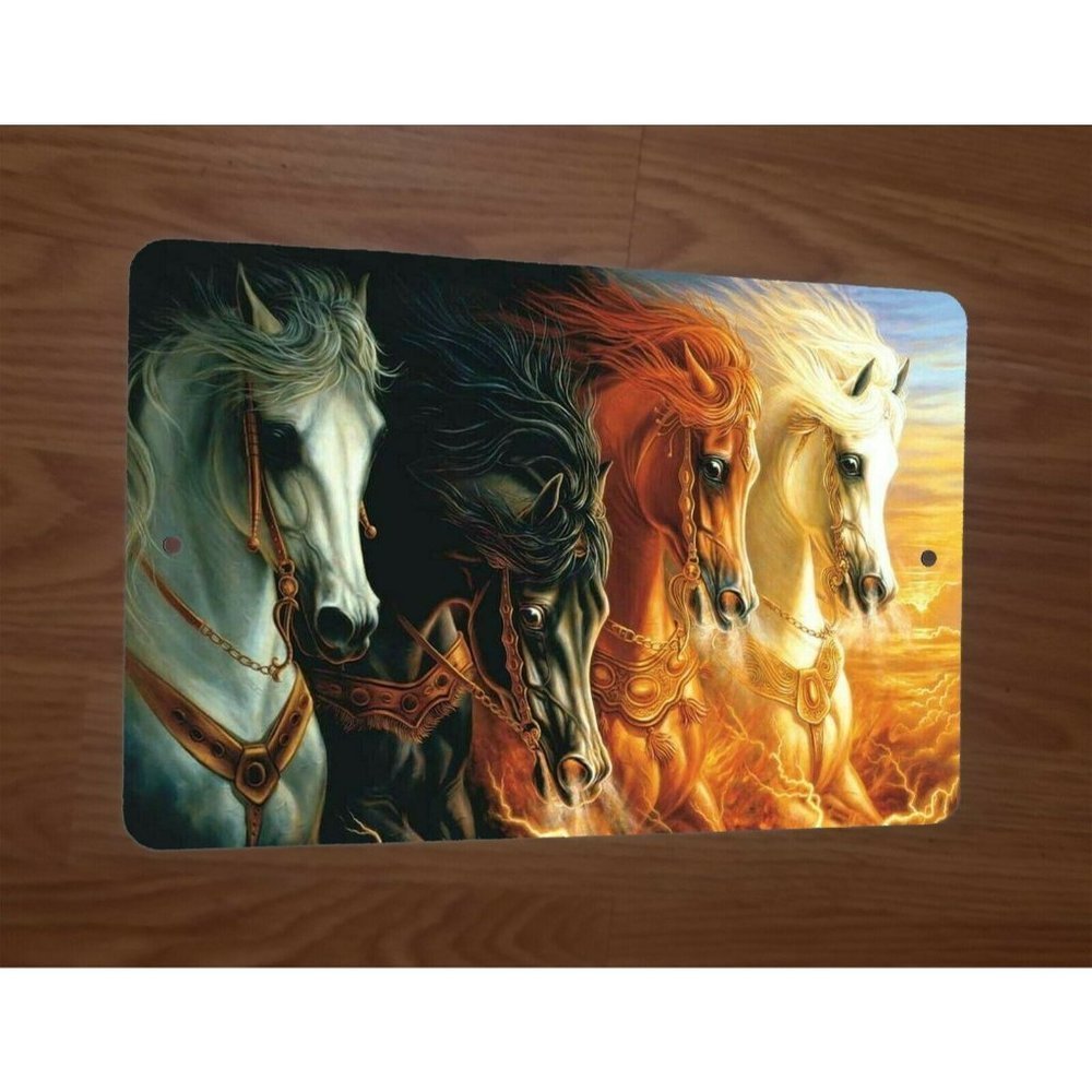 4 Horses Horsemen Apocalyptic‎ Conquest War Famine Death 8x12 Metal Wall Sign